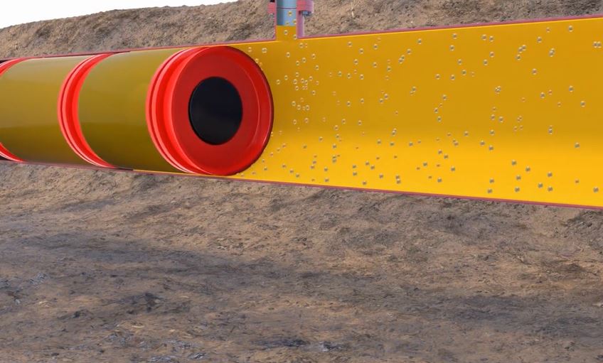 Animation image of Zerust SCI slurry coating the metal surface area of pipe interior for corrosion protection.